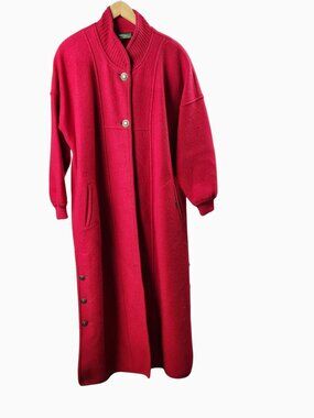 Geiger Austria Red Wool Coat Long Button Front Side Fall Winter VTG Medium